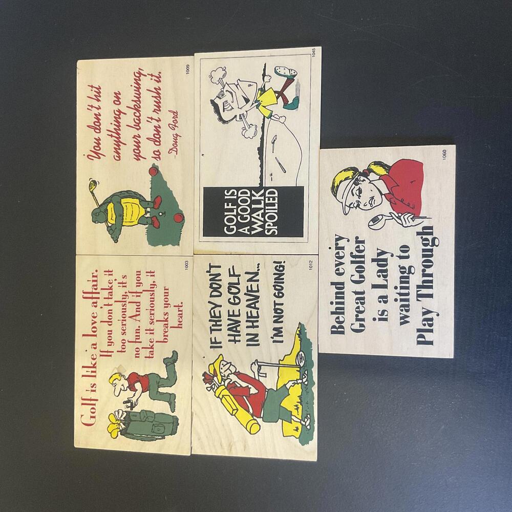Vintage Lot of 5 Postcards Golf Funny Quotes Comedy Made with Wood
